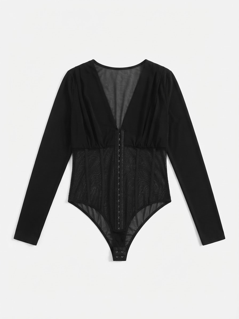 Sheer Mesh Corset-Style Bodysuit