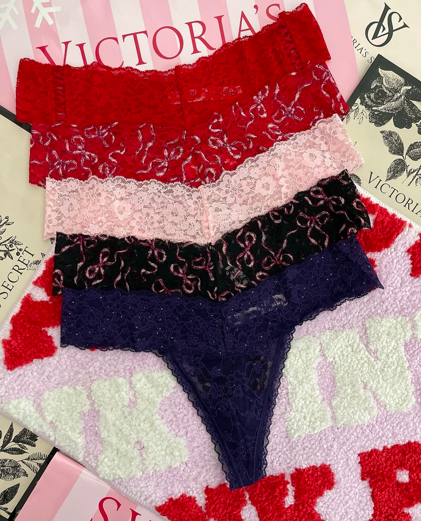 Panty tipo tanga de encaje Multicolor Victoria's Secret (Negro)