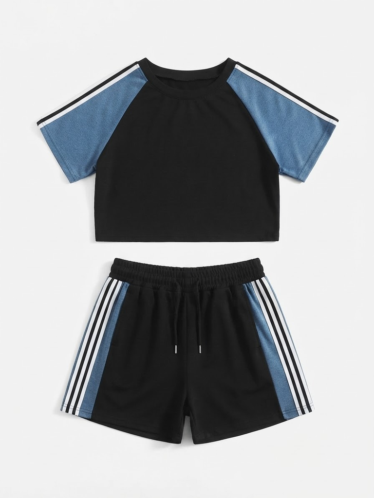 Side Stripe Crop Top & Shorts Lounge Set