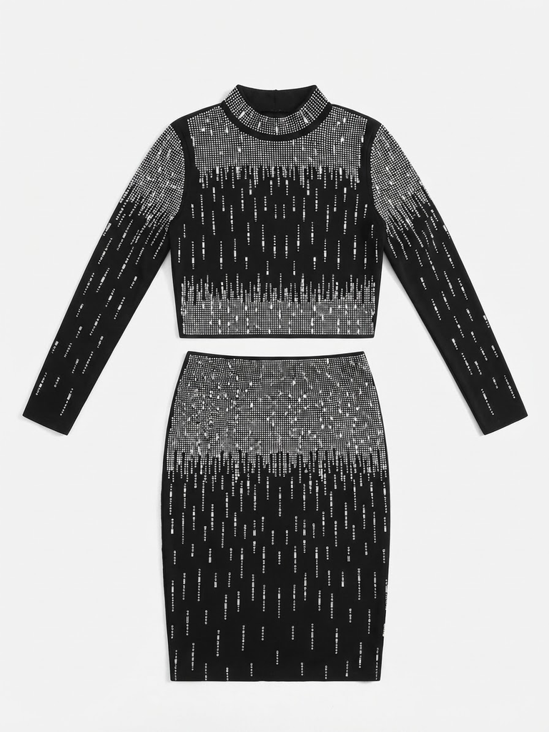 Black Rhinestone Knit Set