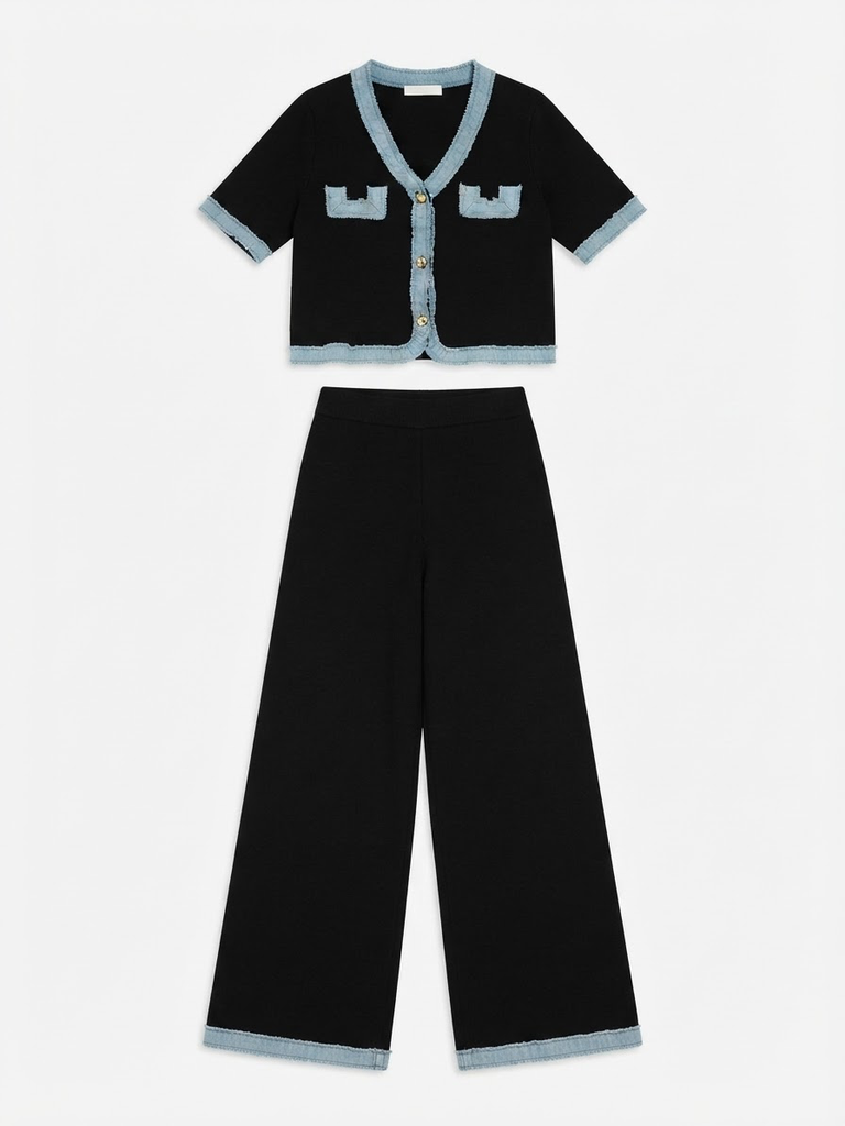Chic Travel Ribbed Cardigan & Wide-Leg Pants Set