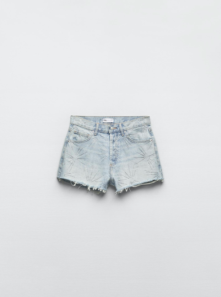 Shorts Denim TRF Tiro Medio Brillo