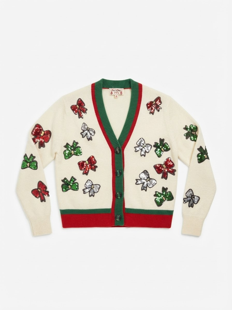 Holiday Bows Sequin Cardigan