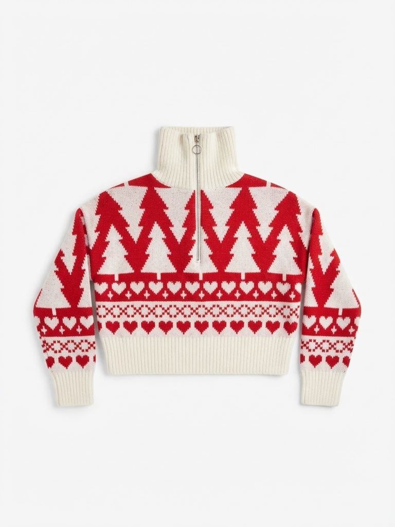 Pine Tree & Hearts Zip Knit