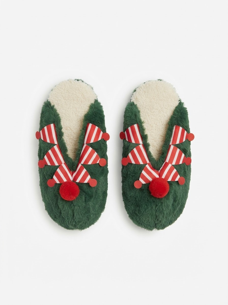 Fluffy Elf Holiday Slippers