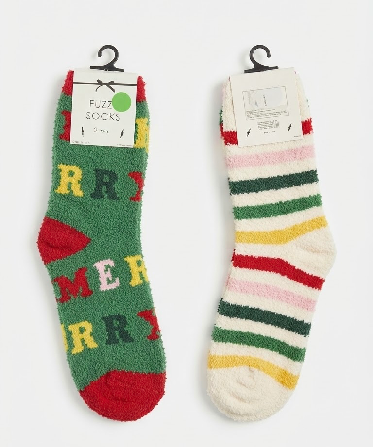 Merry & Striped Fuzzy Holiday Socks Set