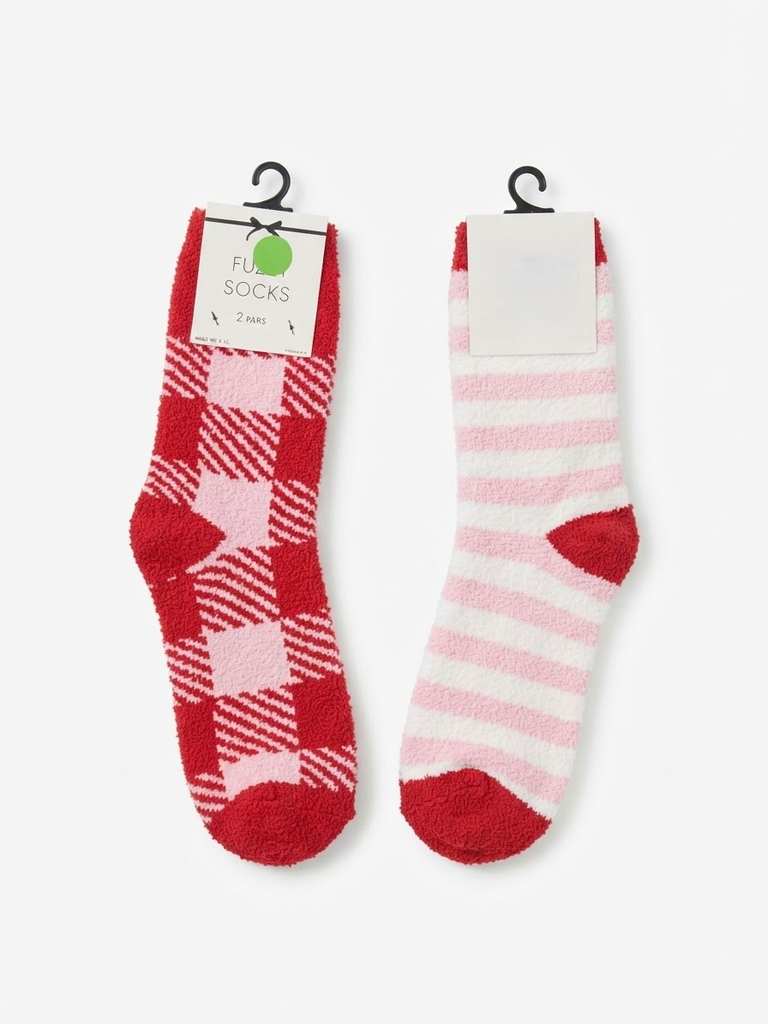 Plaid & Striped Fuzzy Holiday Socks Set