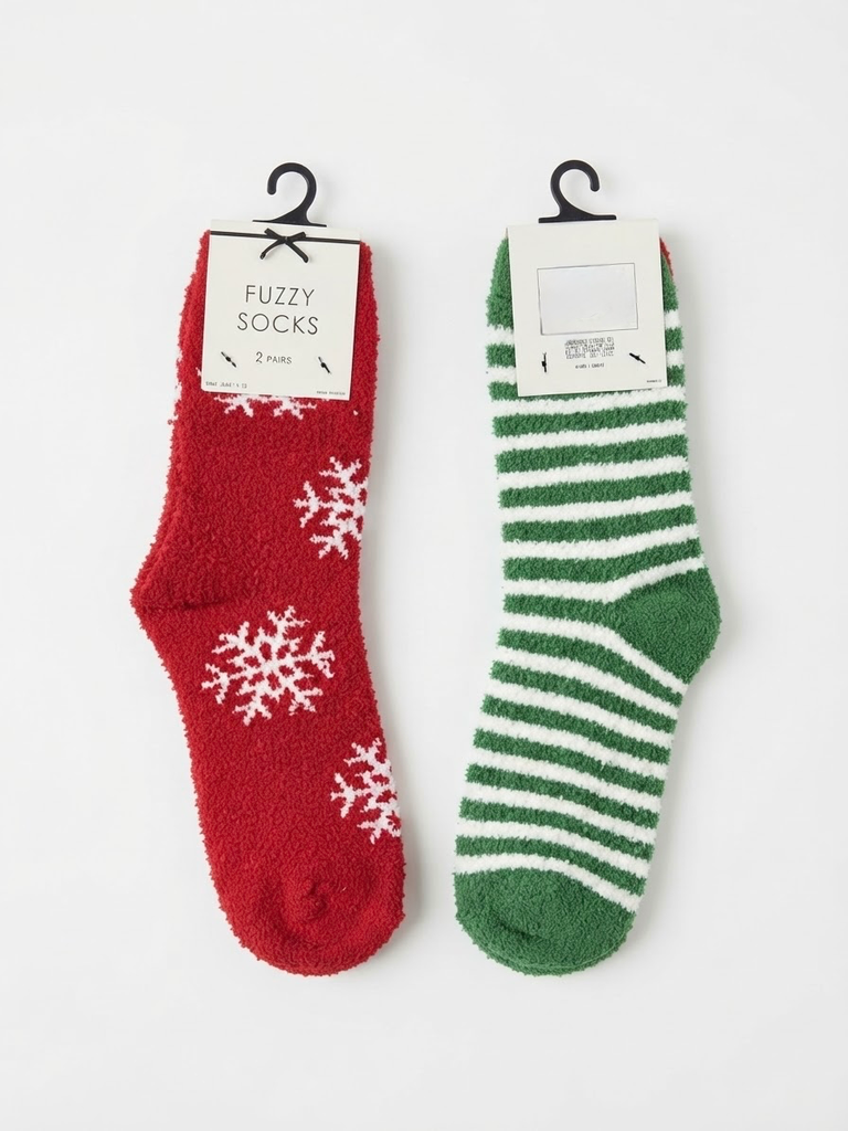 Snowflake & Striped Fuzzy Holiday Socks Set