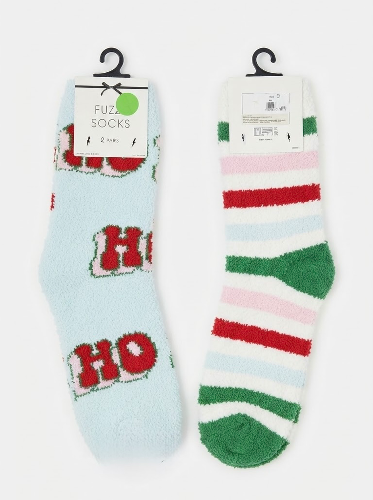 Ho Ho & Striped Fuzzy Holiday Socks Set