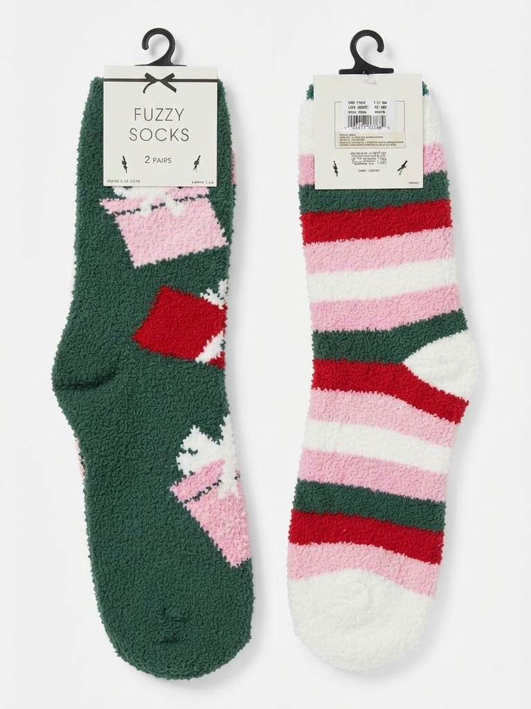 Gift Box & Striped Fuzzy Holiday Socks Set