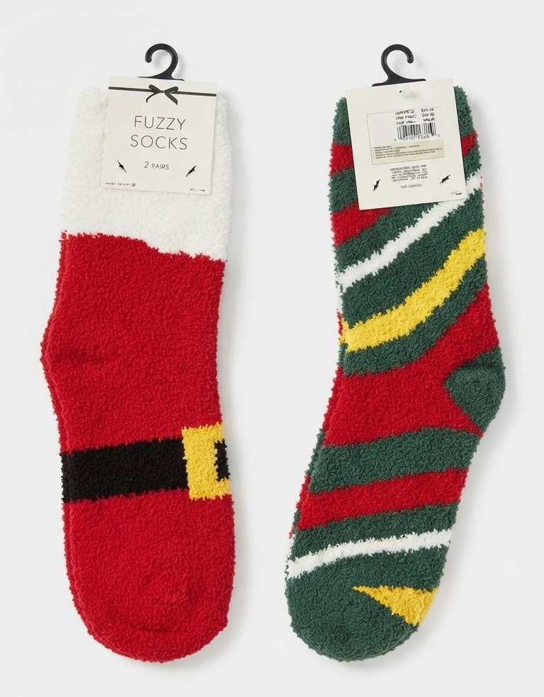 Santa Belt & Elf Striped Fuzzy Holiday Socks Set