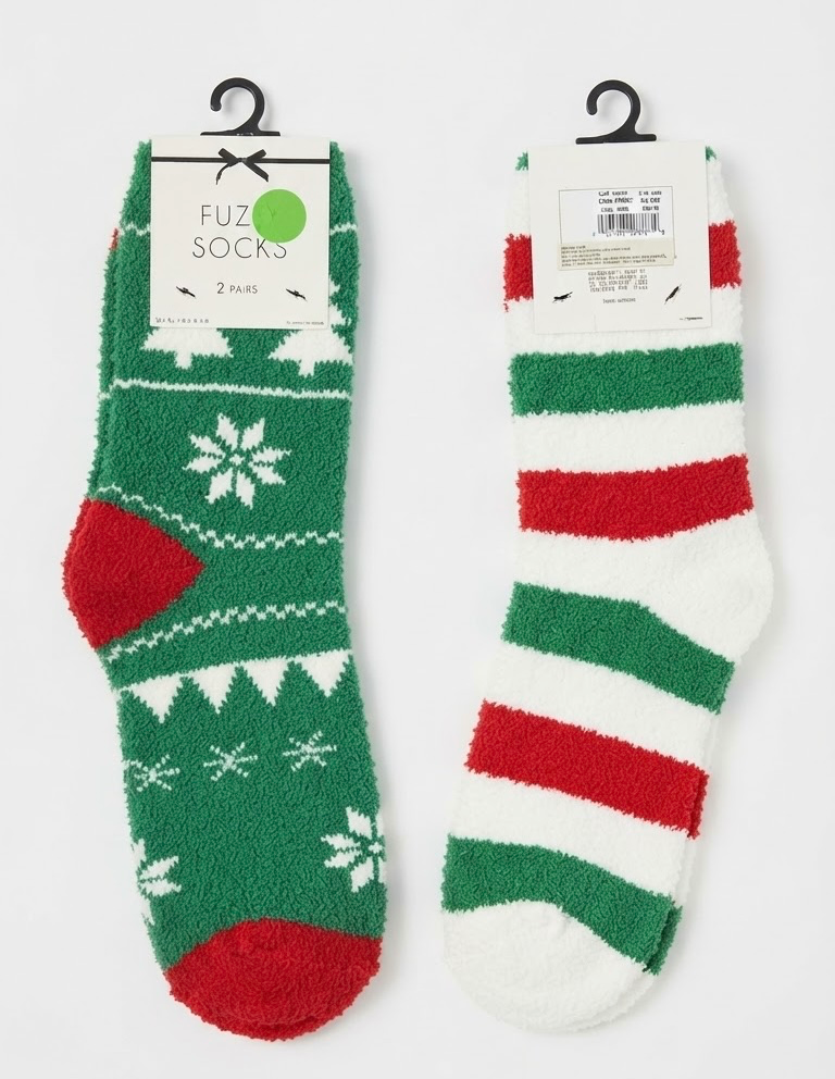 Alpine Snowflake & Striped Fuzzy Holiday Socks Set