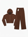 Brown Cropped Zip Hoodie & Wide-Leg Pants Set