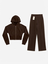 Dark Brown Cropped Zip Hoodie & Wide-Leg Pants Set
