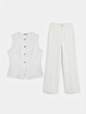 White Button-Front Vest & Wide-Leg Pants Set