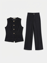 Black Button-Front Vest & Wide-Leg Pants Set