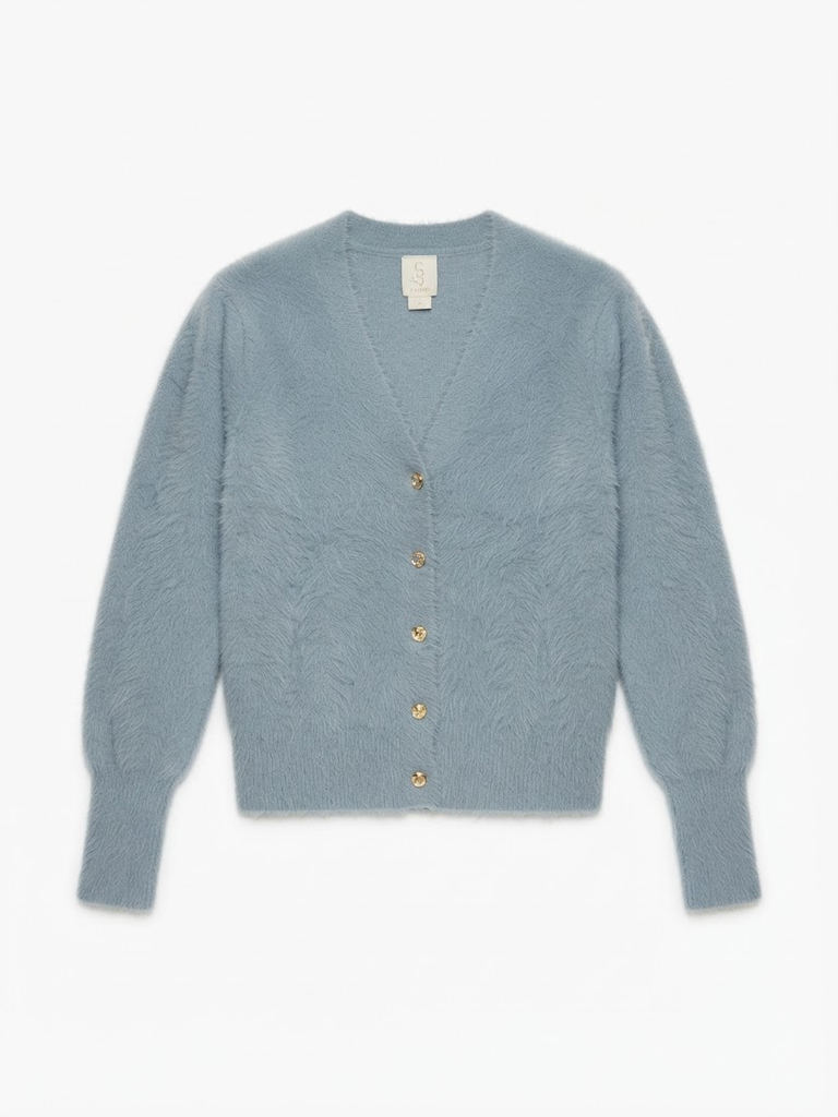 Blue Fuzzy V-Neck Cardigan