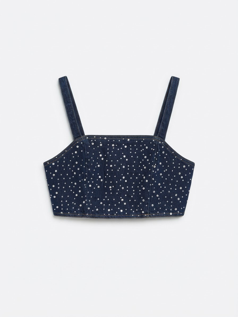 Embellished Denim Crop Top