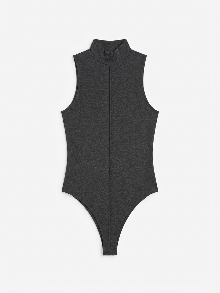Dark Grey Mock-Neck Sleeveless Bodysuit