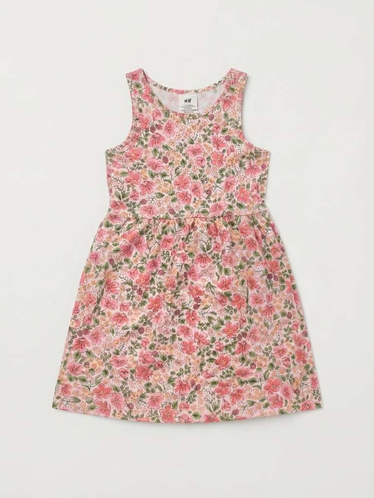 Pink Floral Sleeveless Girl's Dress