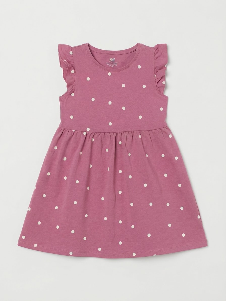 Mauve Polka Dot Ruffled Girl's Dress