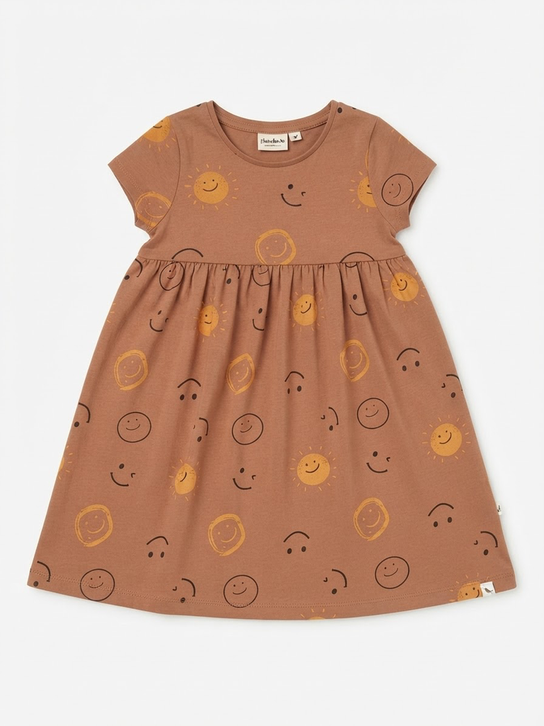 Terracotta Smiley Print Girl's Dress