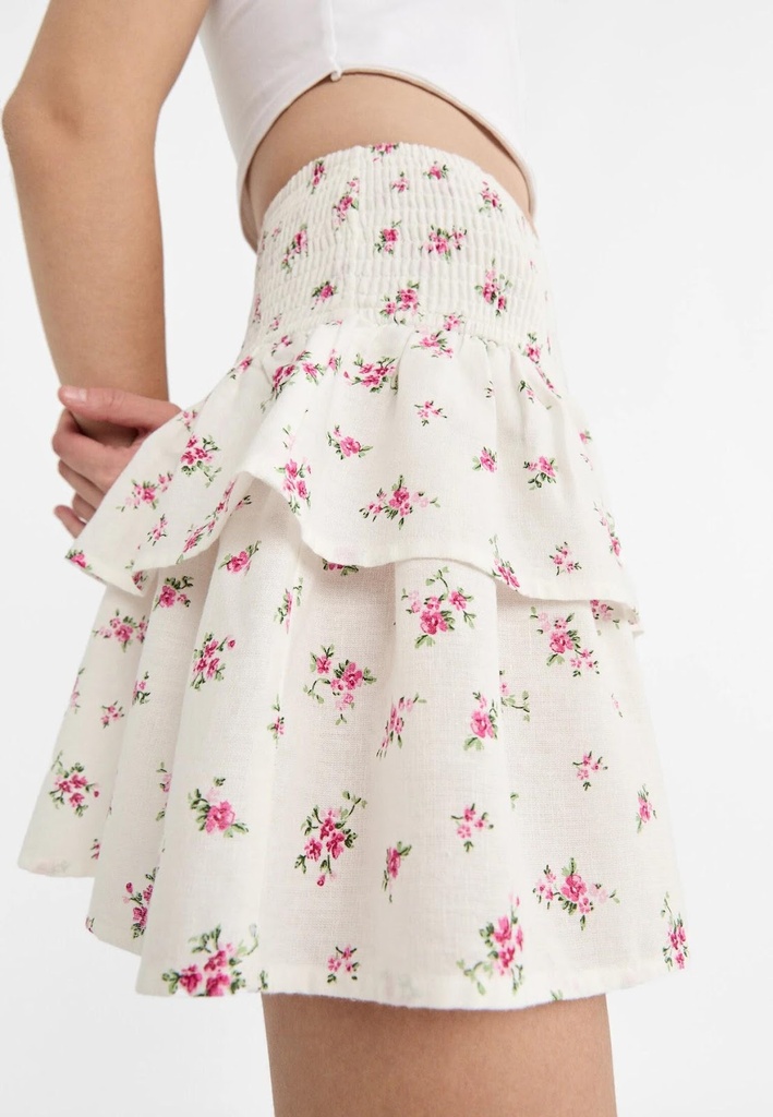 Falda Mini Volantes Estampado Lino