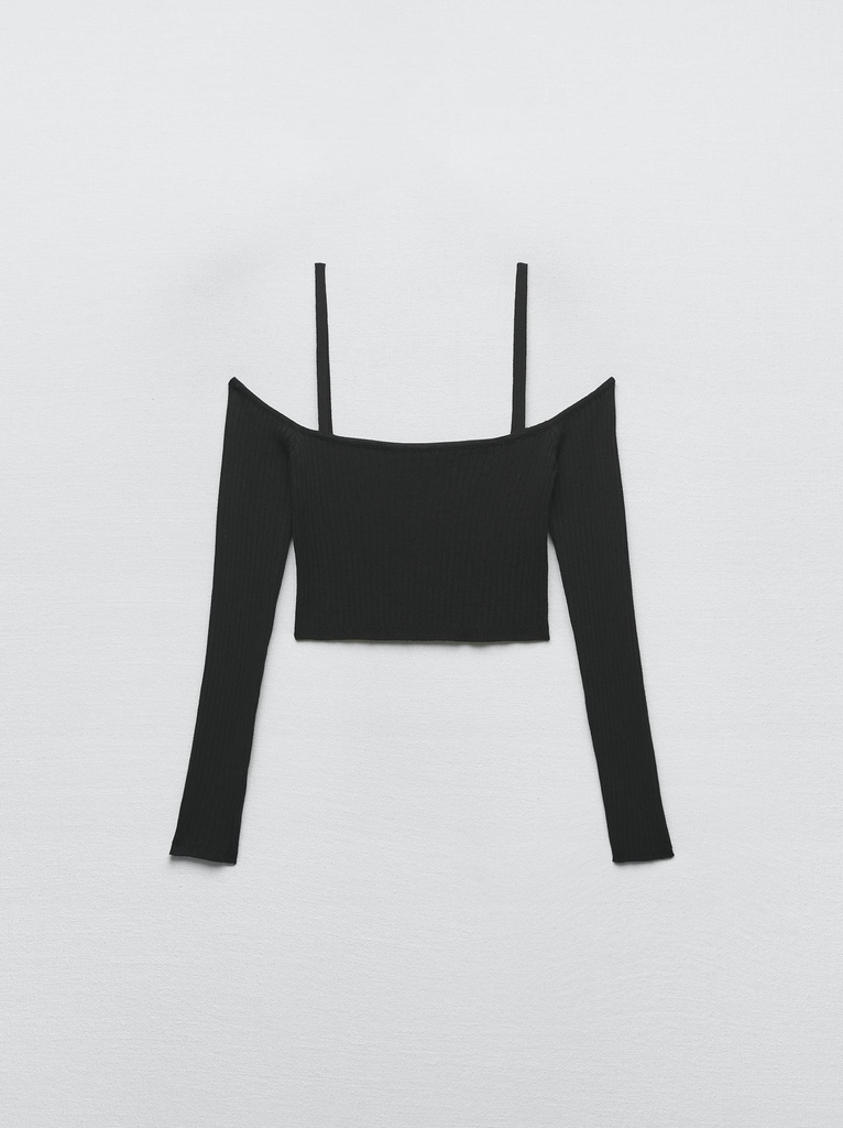 Top Crop Rib Mangas